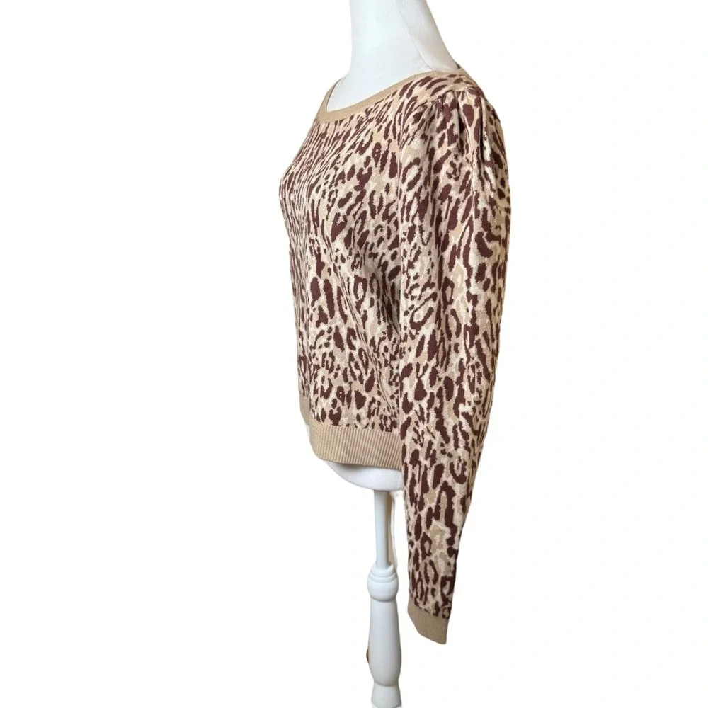 Anthropologie Maeve Knit Leopard Print Sweater XL Puff Sleeve Soft‎ Chic Neutral